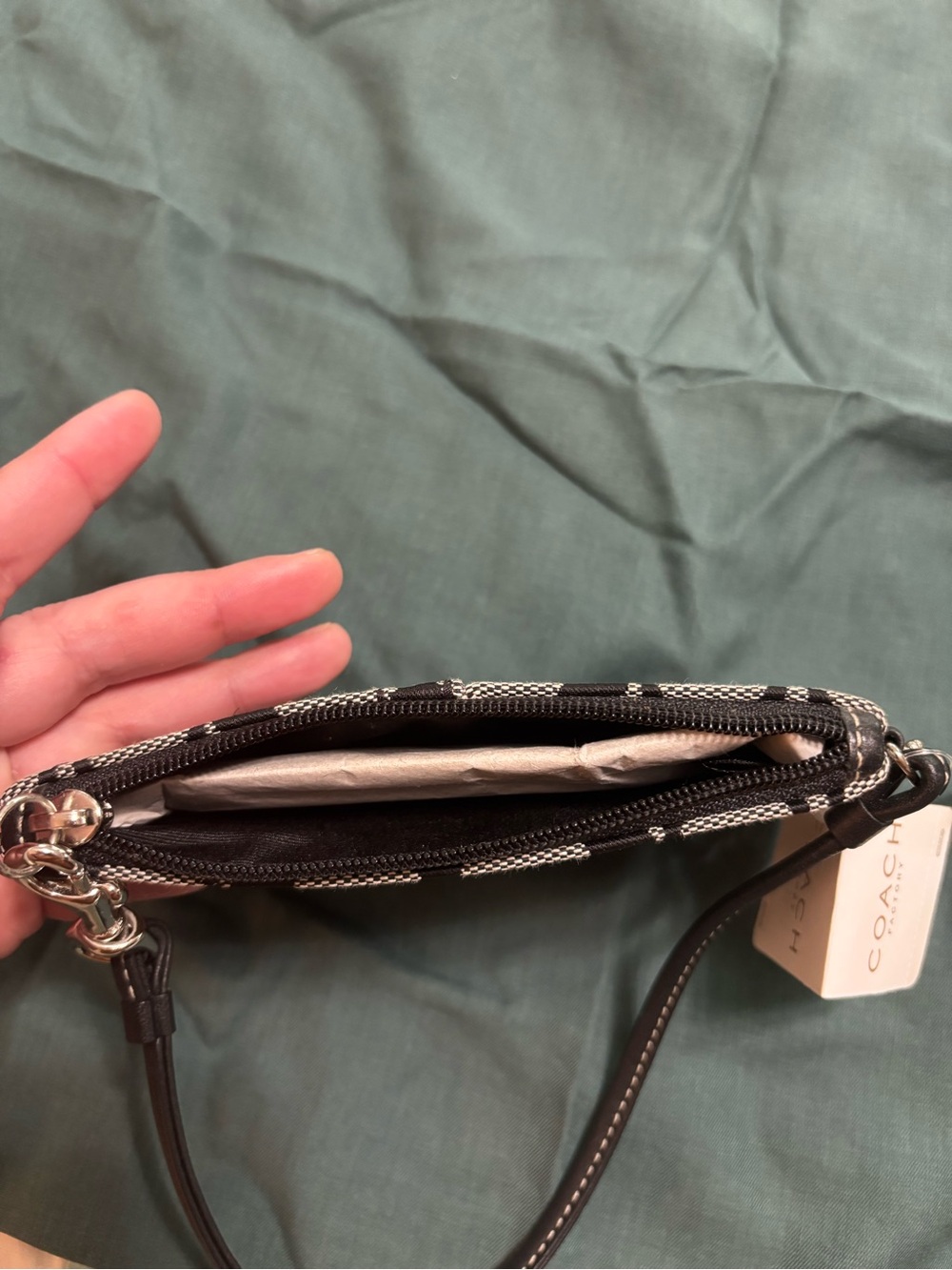 NWT Coach Signature Wristlet | Black & Gray Monogram Zip Pouch - Picture 7 of 8